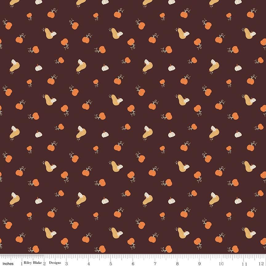 Pumpkin Spice 5" Stacker, Riley Blake 5-14990-42, Fall Autumn Harvest Floral Gingham Fabric Squares, Simple Simon