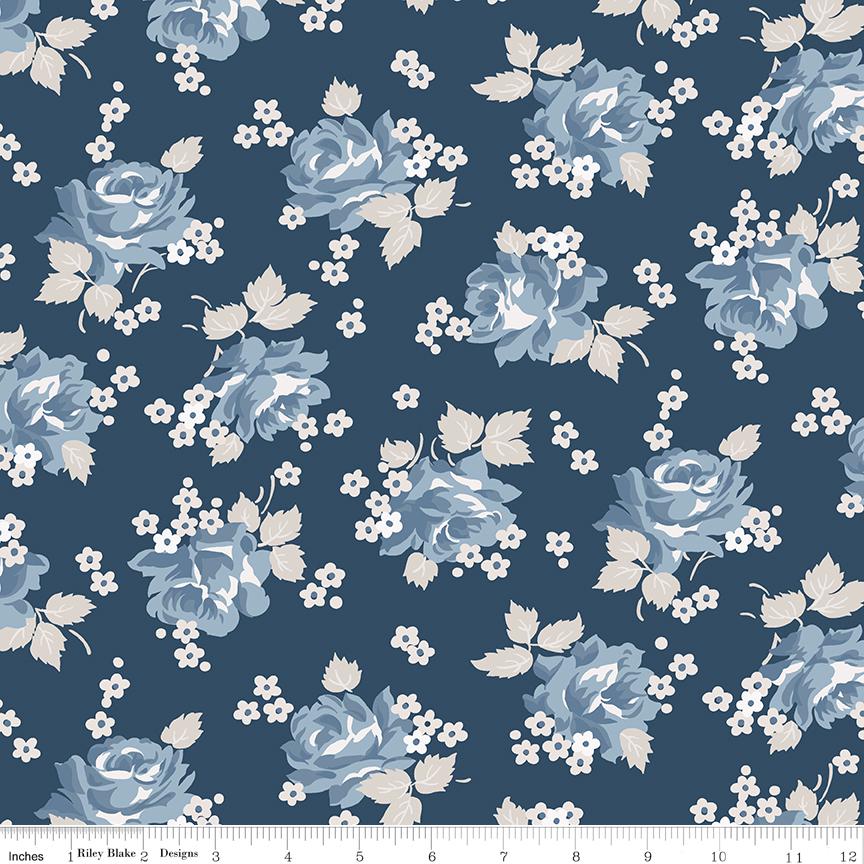 Serenity Blues 5" Stacker, Riley Blake 5-14780-42, 5" Precut Blue Taupe Gray Floral Fabric Squares, Gerri Robinson