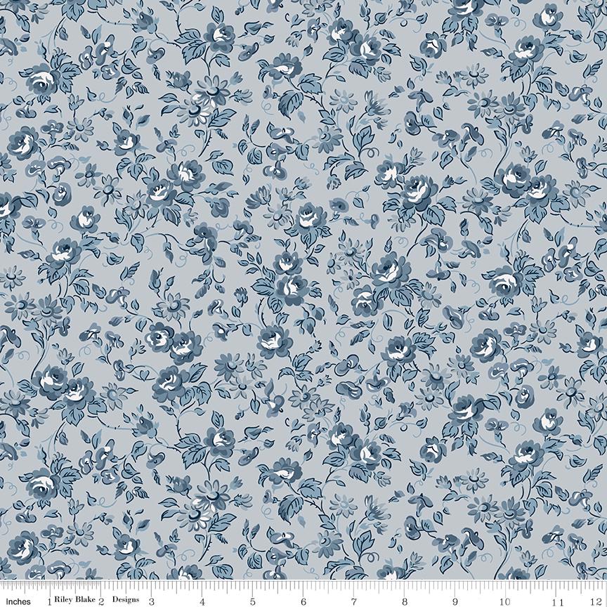 Serenity Blues 5" Stacker, Riley Blake 5-14780-42, 5" Precut Blue Taupe Gray Floral Fabric Squares, Gerri Robinson