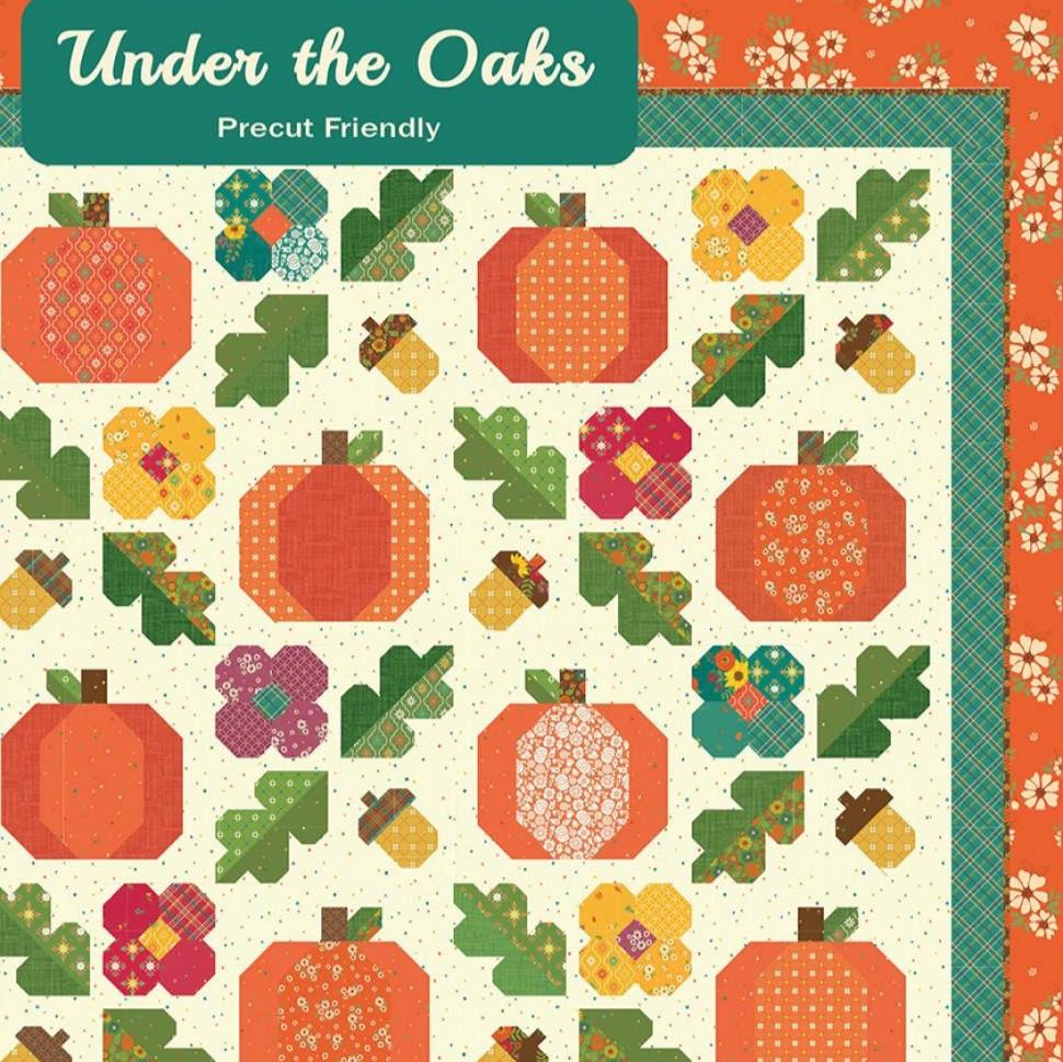 Under the Oaks Quilt Pattern, Anka's Treasures ANK353, Layer Cake Friendly Pumpkins Oak Leaves Acorns Fall Quilt Pattern