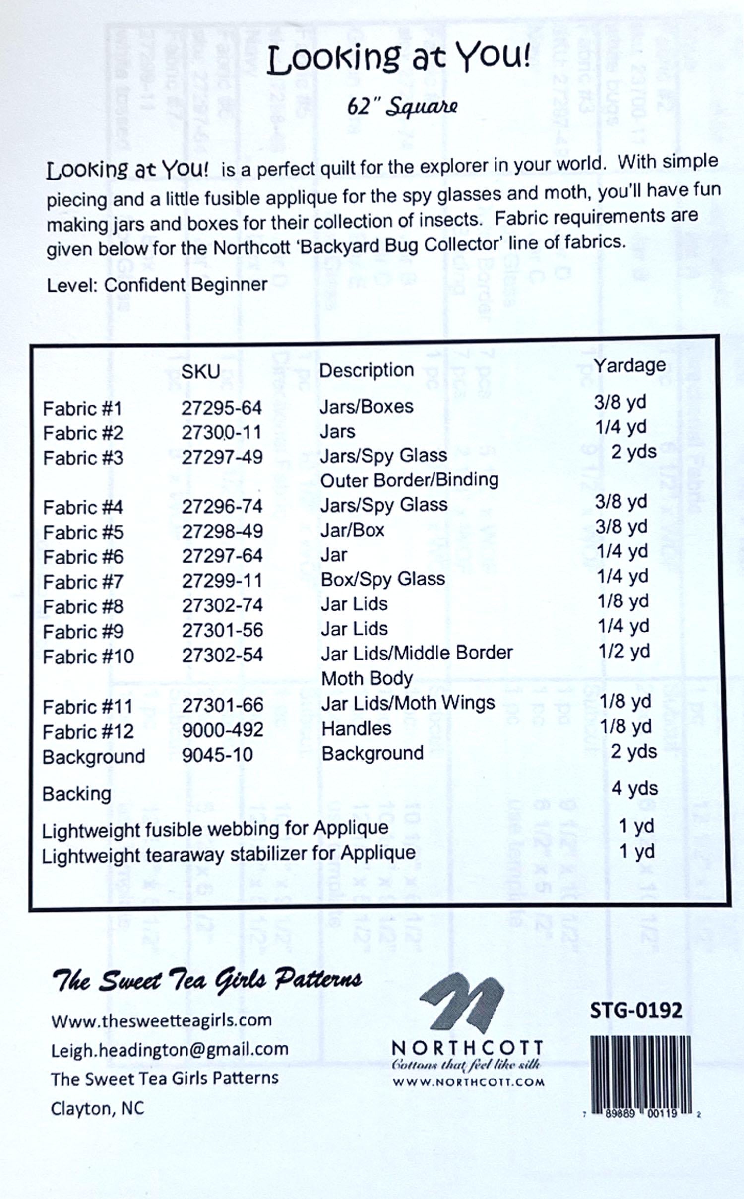 Looking at You Quilt Pattern, The Sweet Tea Girls STG0192, Yardage Friendly Bug Collector Sampler Quilt Pattern