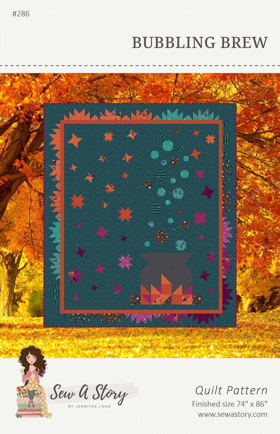 Bubbling Brew Quilt Pattern, Sew A Story 286, Fat Quarter FQ Friendly Halloween Cauldron Throw Quilt Pattern, Be Sew Inspired