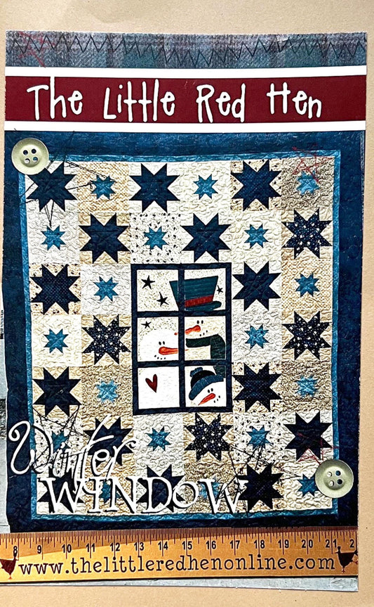 Winter Window Quilt Pattern, The Little Red Hen LRH8500, Snowman Throw Quilt Pattern, Christmas Quilt Pattern, Winter Holiday Decor