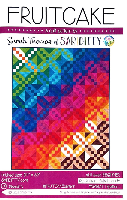 Fruitcake Quilt Pattern, Sariditty SD021, Dessert Roll Yardage Friendly Ombre Rainbow Throw Quilt Pattern, Sarah Thomas