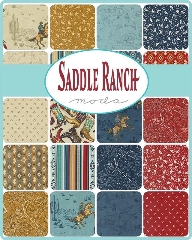 Saddle Ranch Charm Pack Fabric, Moda 33790PP, 5" Precut Western Horse Horses Cowboy Cowgirl Quilt Fabric, Southwest Charm Pack