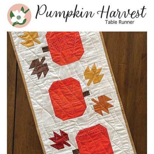 Pumpkin Harvest Table Runner Quilt Pattern, Branch and Blume BNB2322, Fall Autumn Leaves Pumpkins Table Runner Quilt Pattern, Chrissy Lux