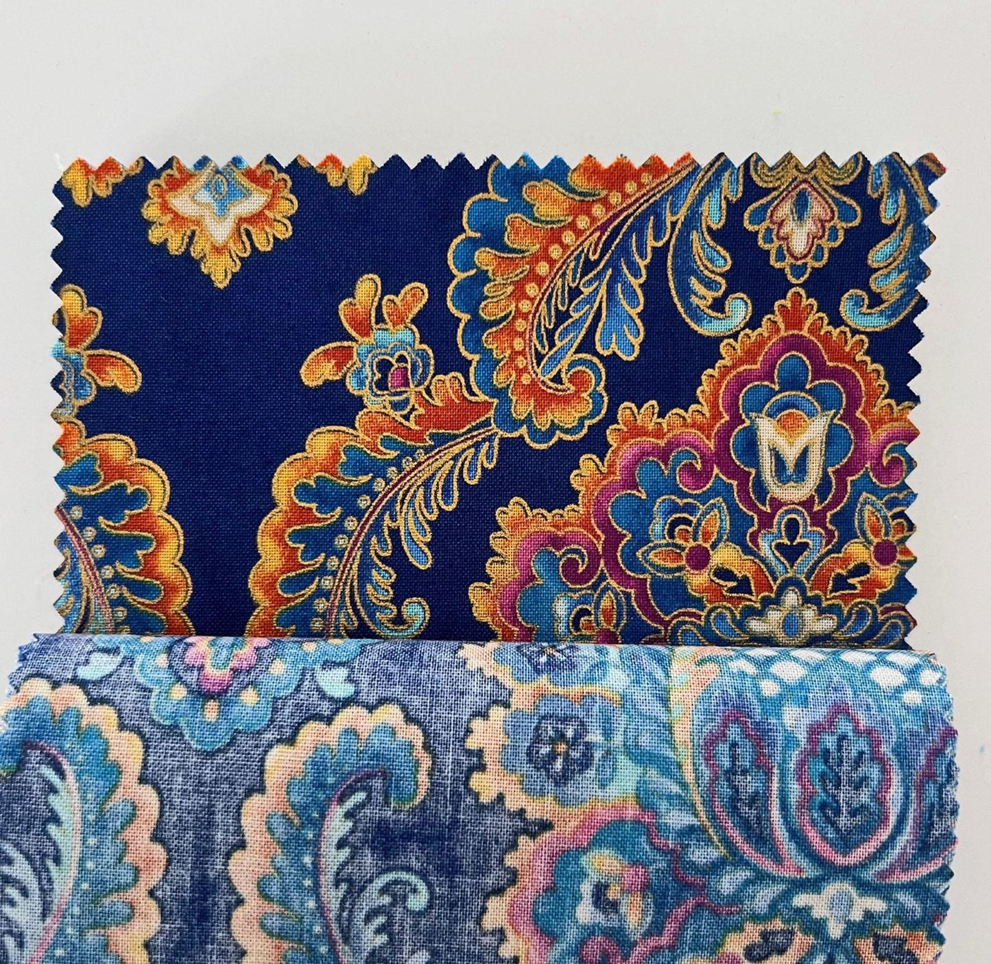 DESTASH La Scala Bright Colorstory 5" Charm Squares, Robert Kaufman CHS-273-42, Blue Rust Gold Metallic Floral Charm Pack Fabric