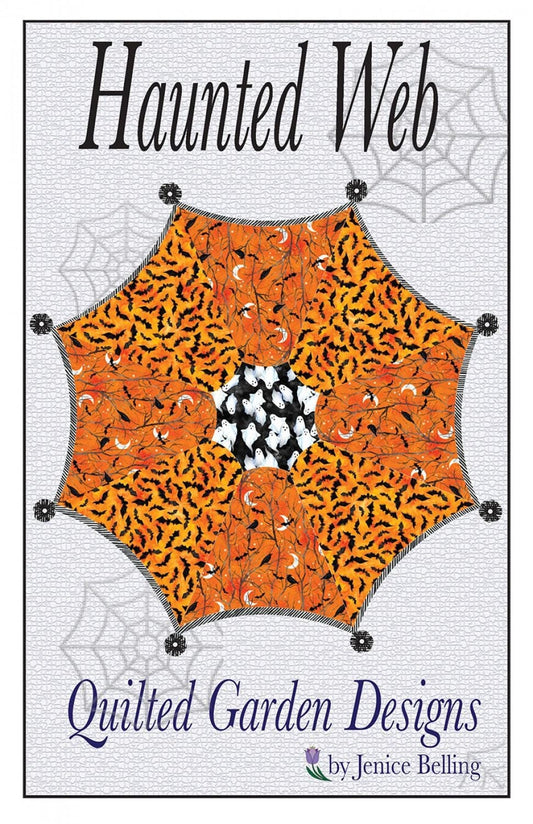 Haunted Web Quilt Pattern, Quilted Garden Designs QGD216, Halloween Round Table Topper Pattern, Applique Quilt Pattern