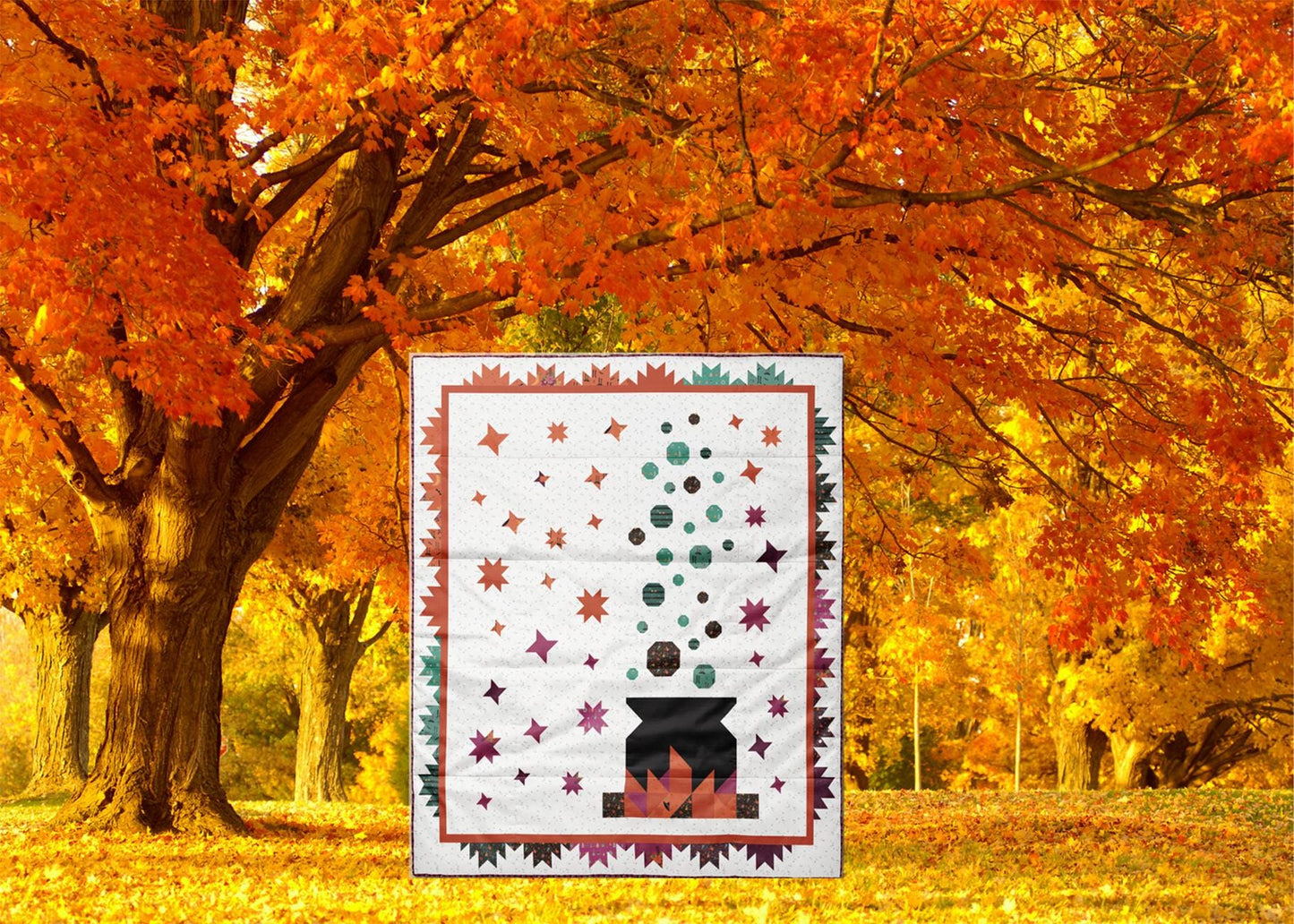 Bubbling Brew Quilt Pattern, Sew A Story 286, Fat Quarter FQ Friendly Halloween Cauldron Throw Quilt Pattern, Be Sew Inspired