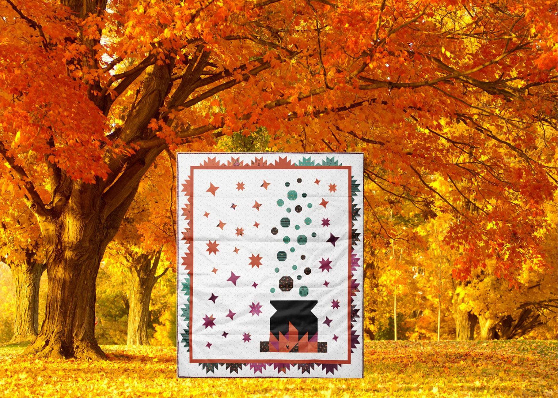 Bubbling Brew Quilt Pattern, Sew A Story 286, Fat Quarter FQ Friendly Halloween Cauldron Throw Quilt Pattern, Be Sew Inspired