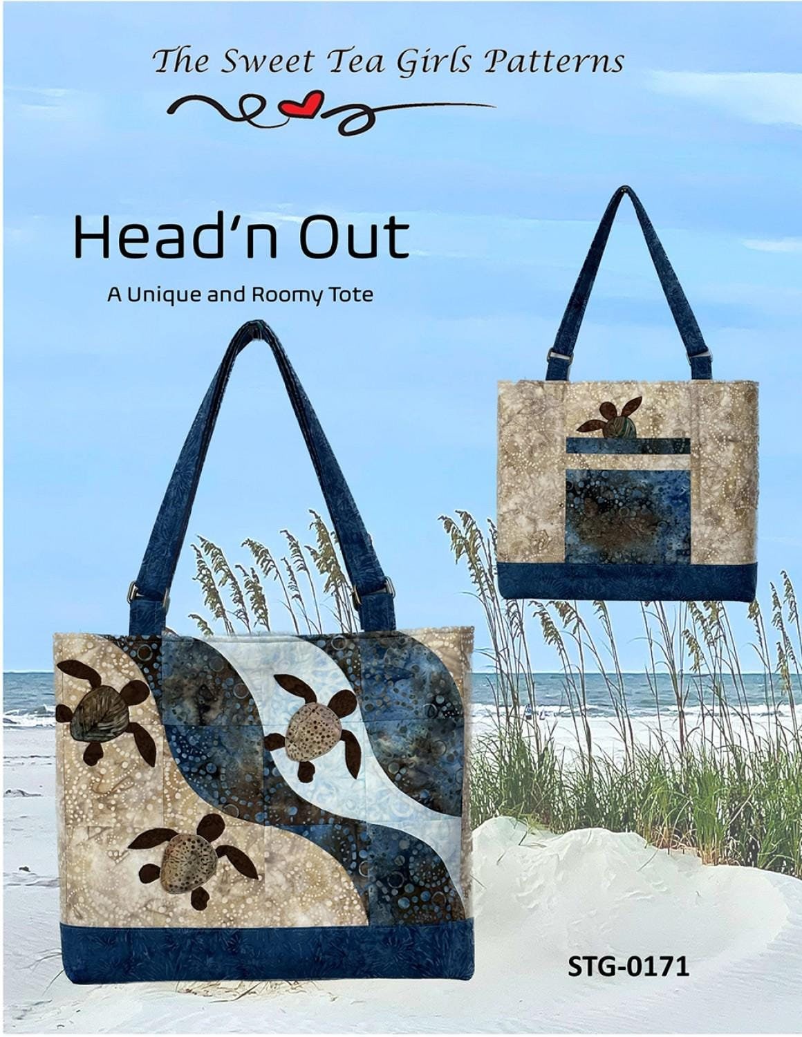 Head'n Out Tote Bag Quilt Pattern, The Sweet Tea Girls STG0171, Yardage Friendly Beach Sea Turtle Tote Bag Pattern