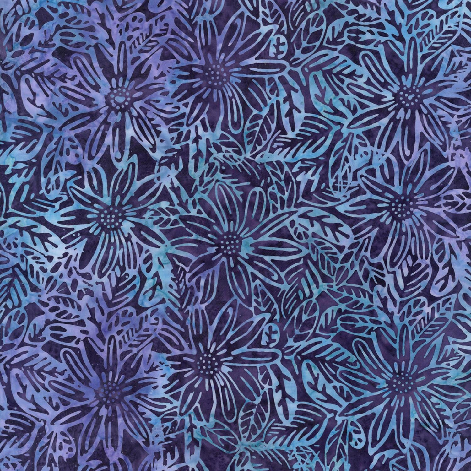 Paradise Batik 5" Squares, Timeless Treasures Treat-Mini42 Paradise, 5" Precut Teal Purple Floral Batik Charm Pack Fabric Squares