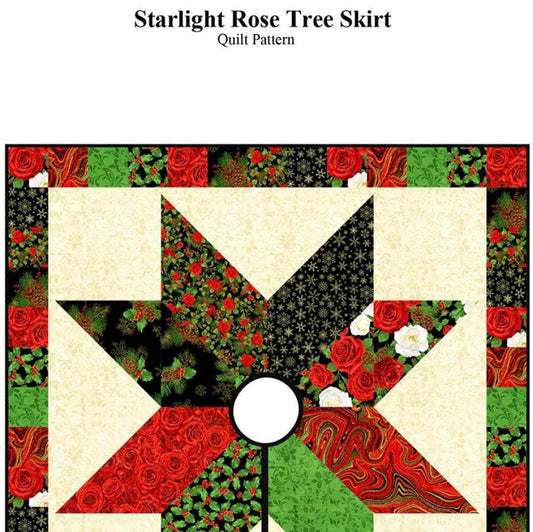 Starlight Rose Tree Skirt Quilt Pattern, Castilleja Cotton CJC2416-22, Yardage Friendly Patchwork Star Christmas Xmas Tree Skirt Pattern