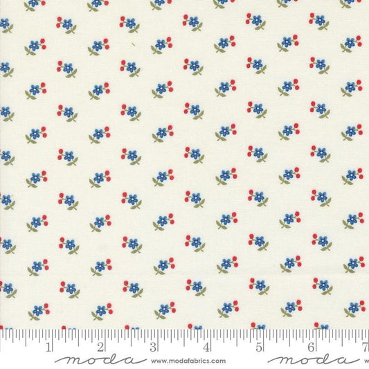 Grand Haven - Small Blue Flowers on Cream Fabric, Moda 14984 11, Patriotic Americana Floral Fabric Yardage, Minick & Simpson, By the Yard