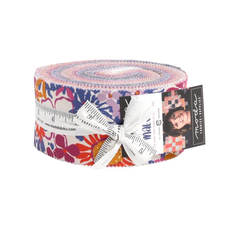 Maeve Jelly Roll, Moda 11930JR, 2.5" Precut Teal Pink Blue Gold Floral Fabric Strips, Bohemian Jelly Roll, Crystal Manning