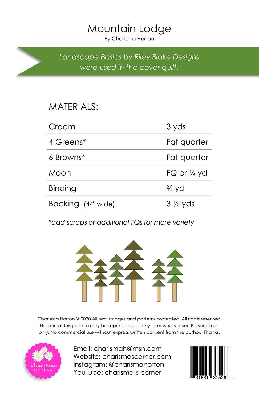 Mountain Lodge Quilt Pattern, Charisma Horton CH238, Fat Quarter FQ Friendly Mountains and Trees Lap Throw Quilt Pattern