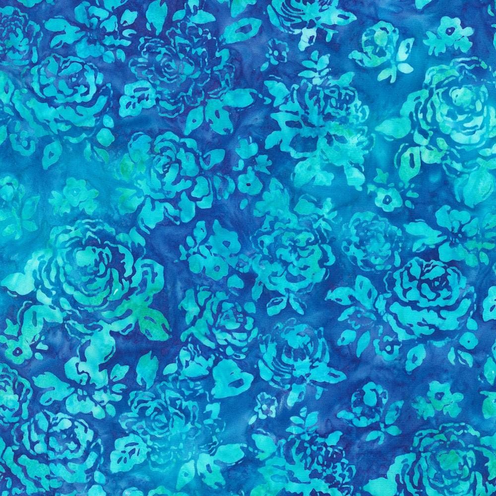 Artisan Batiks Azure Breeze Charm Squares, Robert Kaufman CHS-1248-42, 5" Precut Green Yellow Blue Floral Batik Fabric Squares