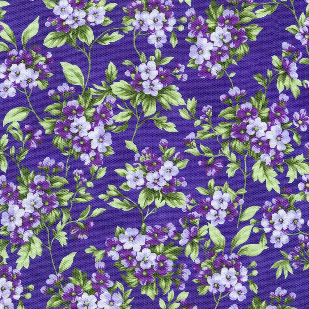 Georgina Charm Squares, Robert Kaufman CHS-1269-42, 5" Precut Purple Green Floral Fabric Squares