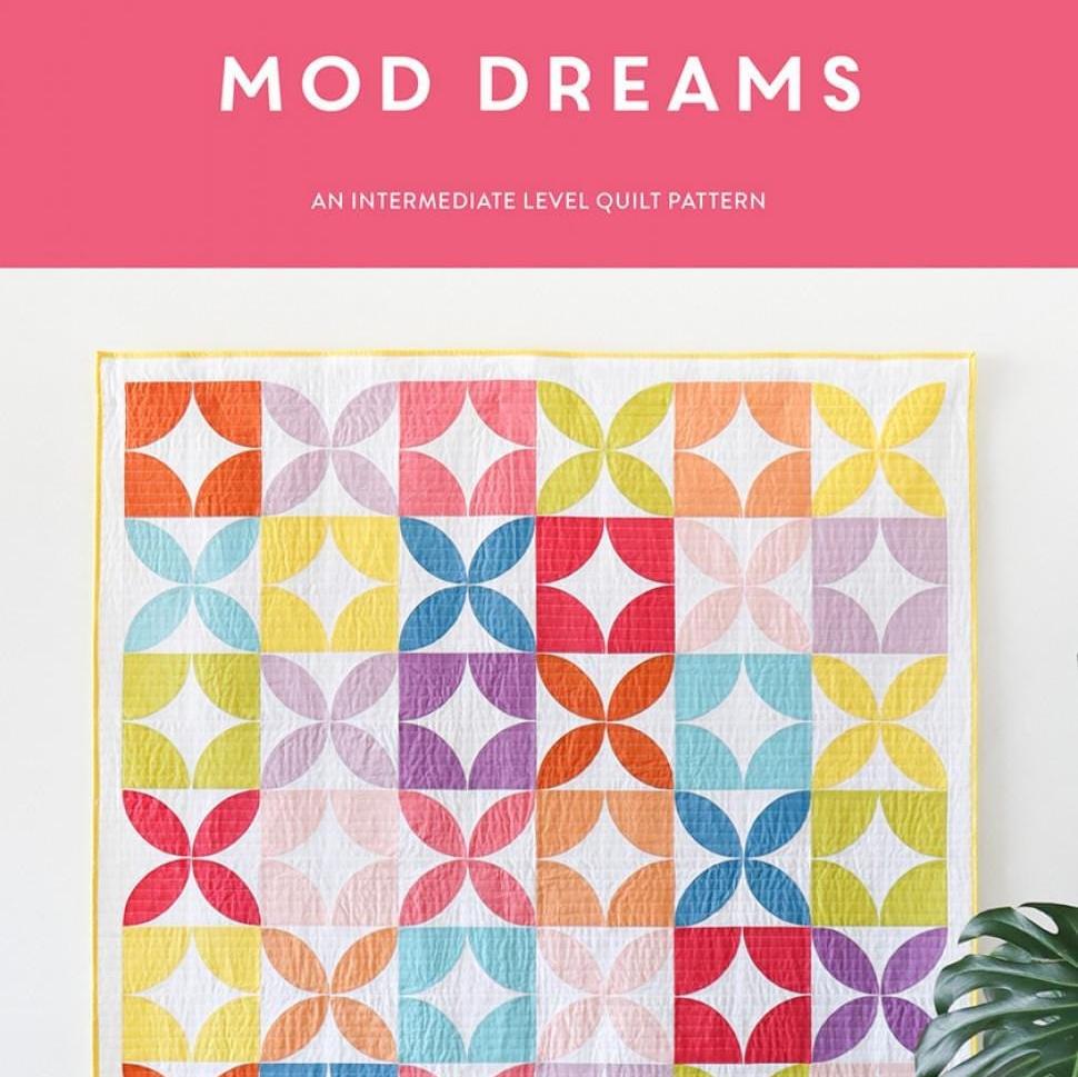 Mod Dreams Quilt Pattern, Cotton and Joy CJ128, Fat Quarter Layer Cake Friendly Baby Throw Bed Table Quilt Pattern, Curved Piecing Pattern