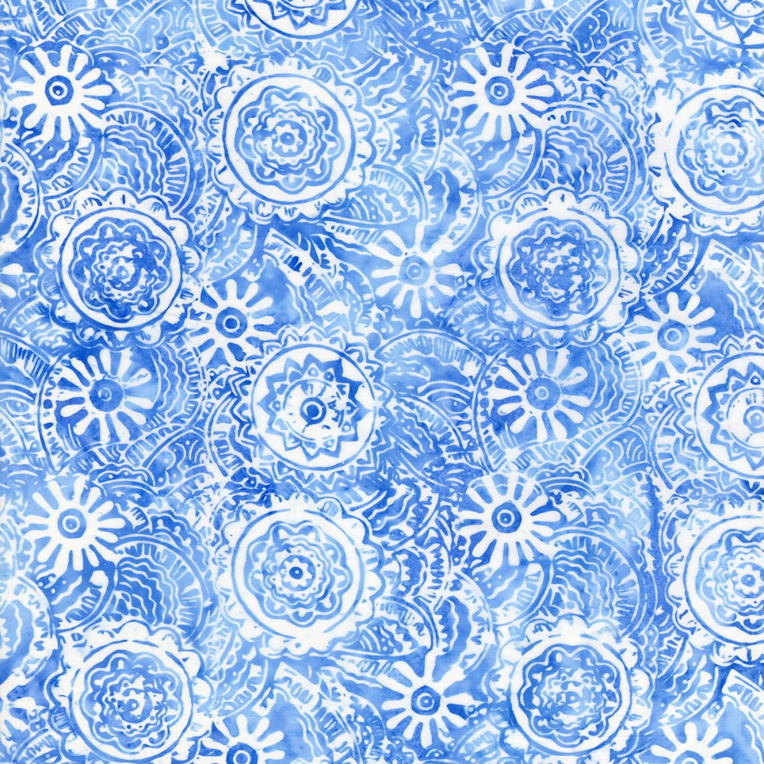 Bluebell Batik 10" Squares, Timeless Treasures Treat-Square42 Bluebell, 10" Precut Blue White Batik Quilt Fabric Squares