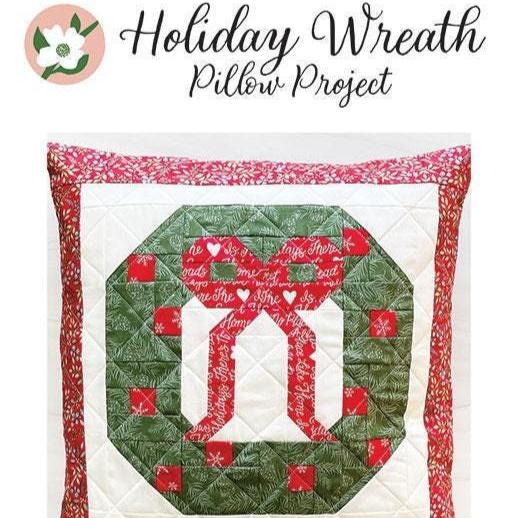 Holiday Wreath Pillow Cover Pattern, Sew Lux Fabric SLF2329, Yardage Scrap Friendly Christmas Xmas Wreath 18" Square Pillow Cover Pattern