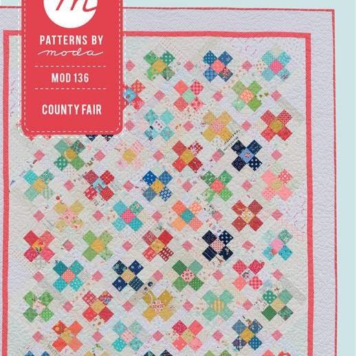 County Fair Quilt Pattern, Moda MOD136, Yardage Scrap Jelly Roll Friendly Patchwork Throw Quilt Pattern