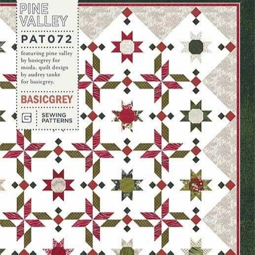 Pine Valley Quilt Pattern, BasicGrey PAT072, Layer Cake 10 Square Friendly Christmas Xmas Swirls Stars Throw Quilt Pattern