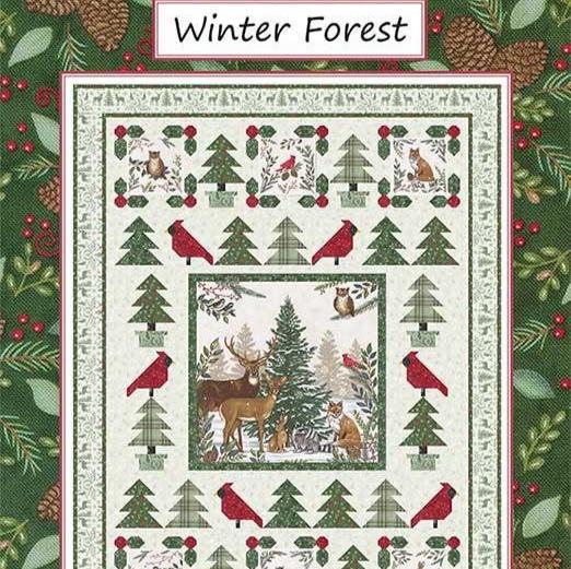 Winter Forest Panel Frame Quilt Pattern, Coach House Designs CHD2326, Yardage Panel Friendly Christmas Trees Cardinals Quilt Pattern