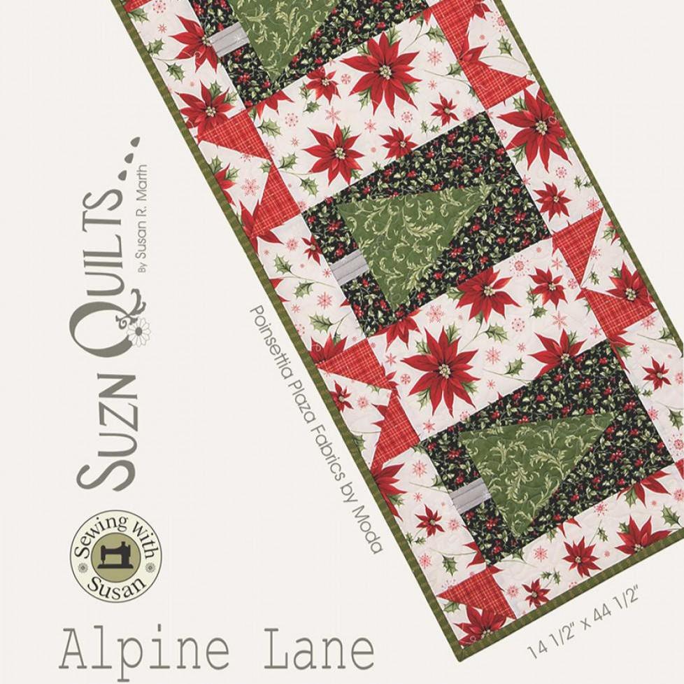 Alpine Lane Table Runner Quilt Pattern, Suzn Quilts SUZ332, Christmas Xmas Pine Tree Table Runner Pattern