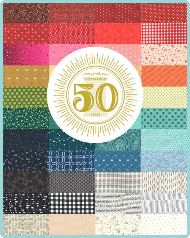 Celebrating 50 Years of Moda Dessert Roll, Moda 33800DR, 5" Precut Multicolored Quilting Fabric Strips, Multiple Artists