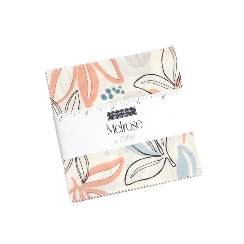 Melrose Charm Pack, Moda 33780PP, Blue Coral Tan Teal Modern Charm Pack Fabric, 5" Precut Fabric Squares, Melrose Studio