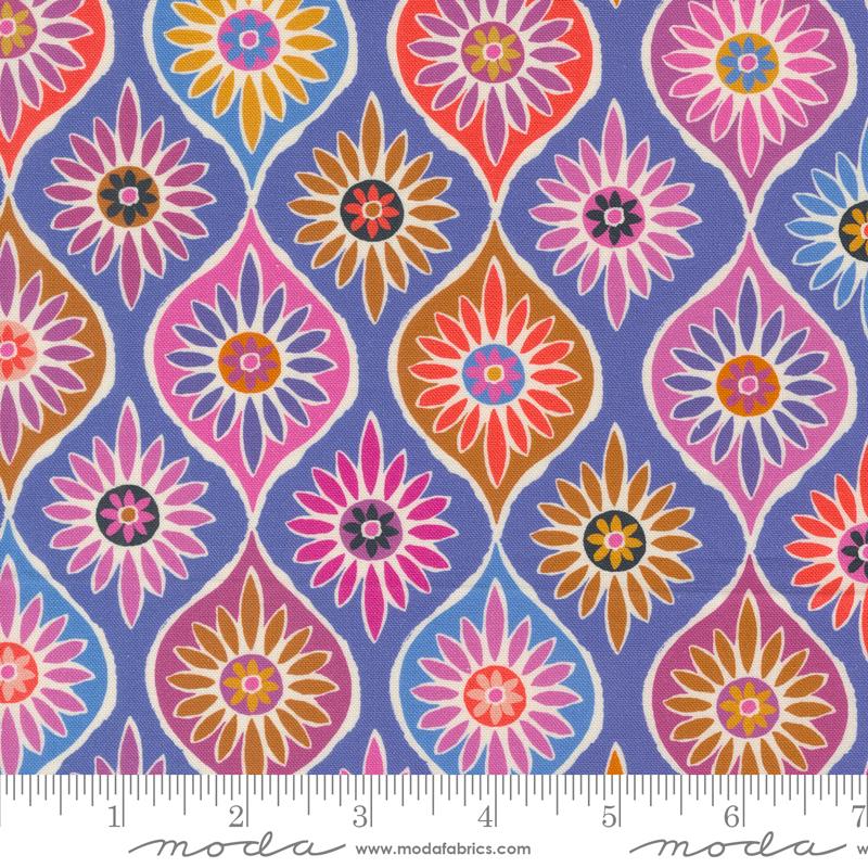 Maeve Jelly Roll, Moda 11930JR, 2.5" Precut Teal Pink Blue Gold Floral Fabric Strips, Bohemian Jelly Roll, Crystal Manning