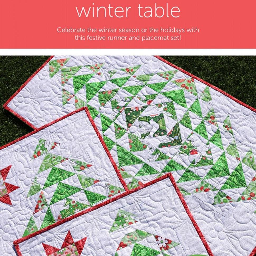 Winter Table Runner and Place Mats Quilt Pattern, Amanda Murphy Designs AMD132, Yardage Friendly Christmas Xmas Tree Star Quilt Pattern