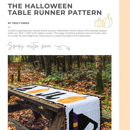 The Halloween Table Runner Quilt Pattern, Rope Anchor Trading Co RAA0016, Yardage Friendly Halloween Witch's Hats Pumpkins Pattern