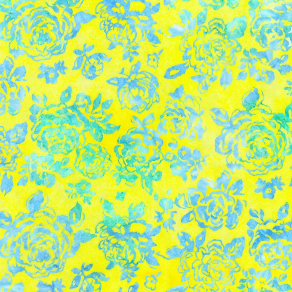 Artisan Batiks Azure Breeze Charm Squares, Robert Kaufman CHS-1248-42, 5" Precut Green Yellow Blue Floral Batik Fabric Squares