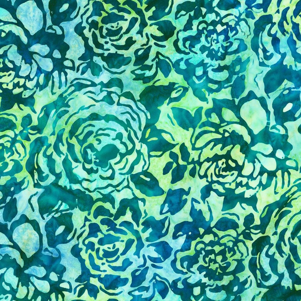 Artisan Batiks Azure Breeze Charm Squares, Robert Kaufman CHS-1248-42, 5" Precut Green Yellow Blue Floral Batik Fabric Squares