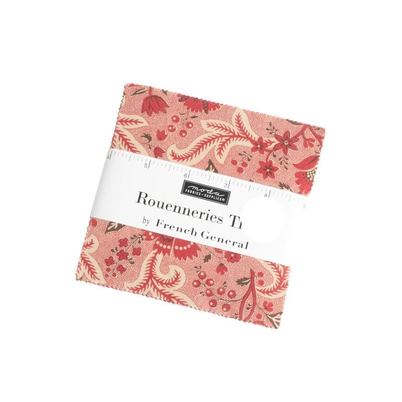 Rouenneries Trois Charm Pack, Moda 13960PP, 5" Precut Red Pink Beige Tan Cream Floral Charm Pack Fabric Squares, French General