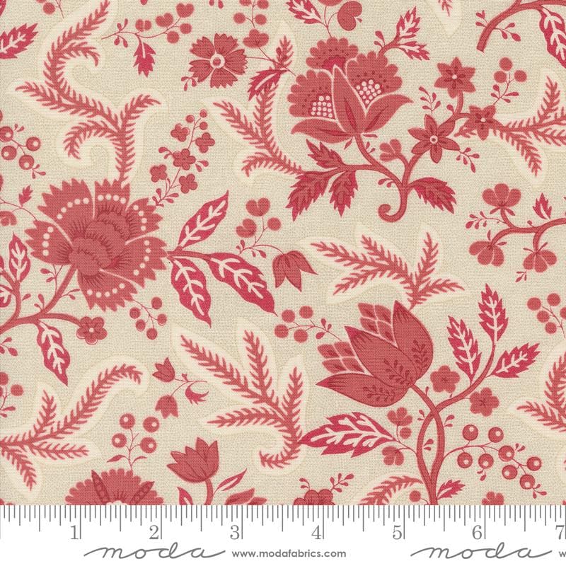 Rouenneries Trois Charm Pack, Moda 13960PP, 5" Precut Red Pink Beige Tan Cream Floral Charm Pack Fabric Squares, French General