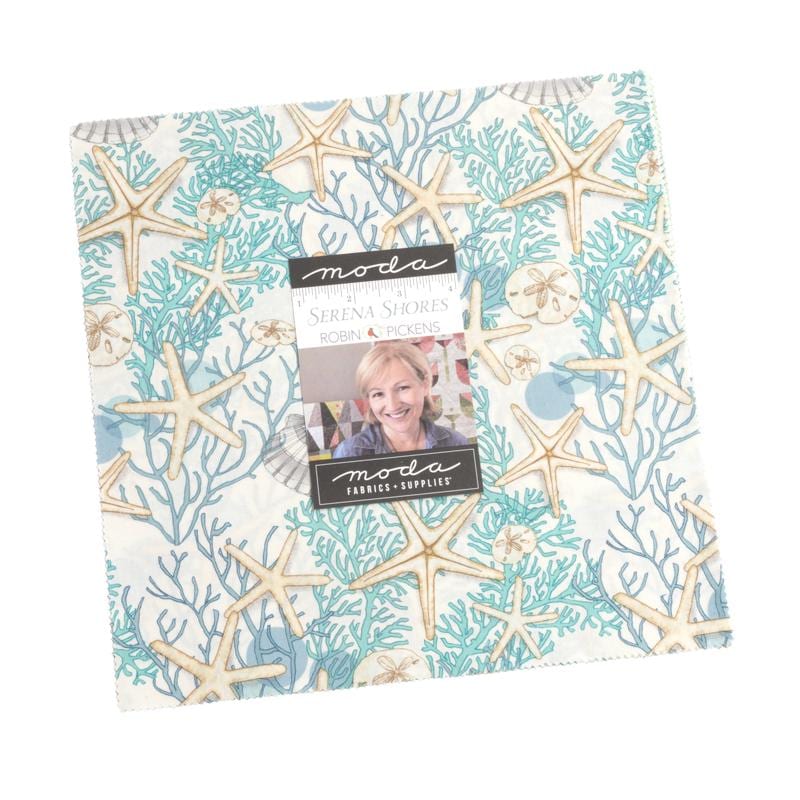 Serena Shores Layer Cake, Moda 48770LC, 10" Precut Blue Green Seashore Beach Floral Quilting Fabric Squares, Robin Pickens