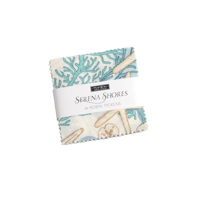 Serena Shores Mini Charm Pack, Moda 48770MC, 2.5" Precut Blue Green Beige Ocean Beach Quilt Fabric Squares, Robin Pickens