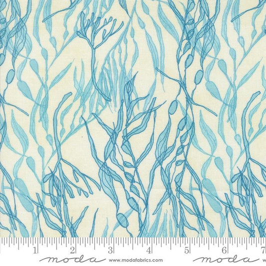 Serena Shores - Blue Seaweed on Cream Fabric, Moda 48773 11 Cloud, Robin Pickens, Beach Ocean Fabric, By the Yard