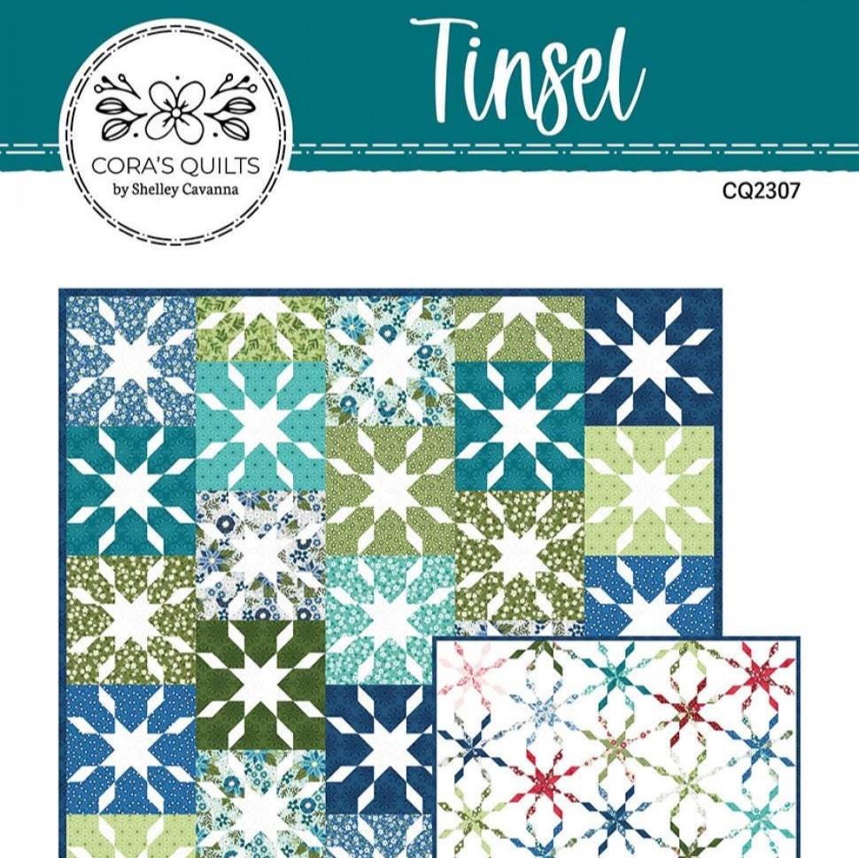 Tinsel Quilt Pattern, Cora's Quilts CQ2307, Fat Quarter FQ Friendly Star Throw Quilt Pattern, Square Snowflake Quilt Pattern