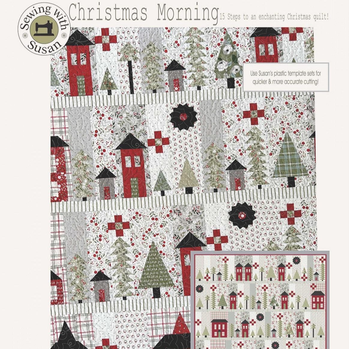 Christmas Morning Quilt Pattern, Suzn Quilts SUZ345, Yardage Friendly Christmas Xmas BOM Sampler Throw Quilt Pattern