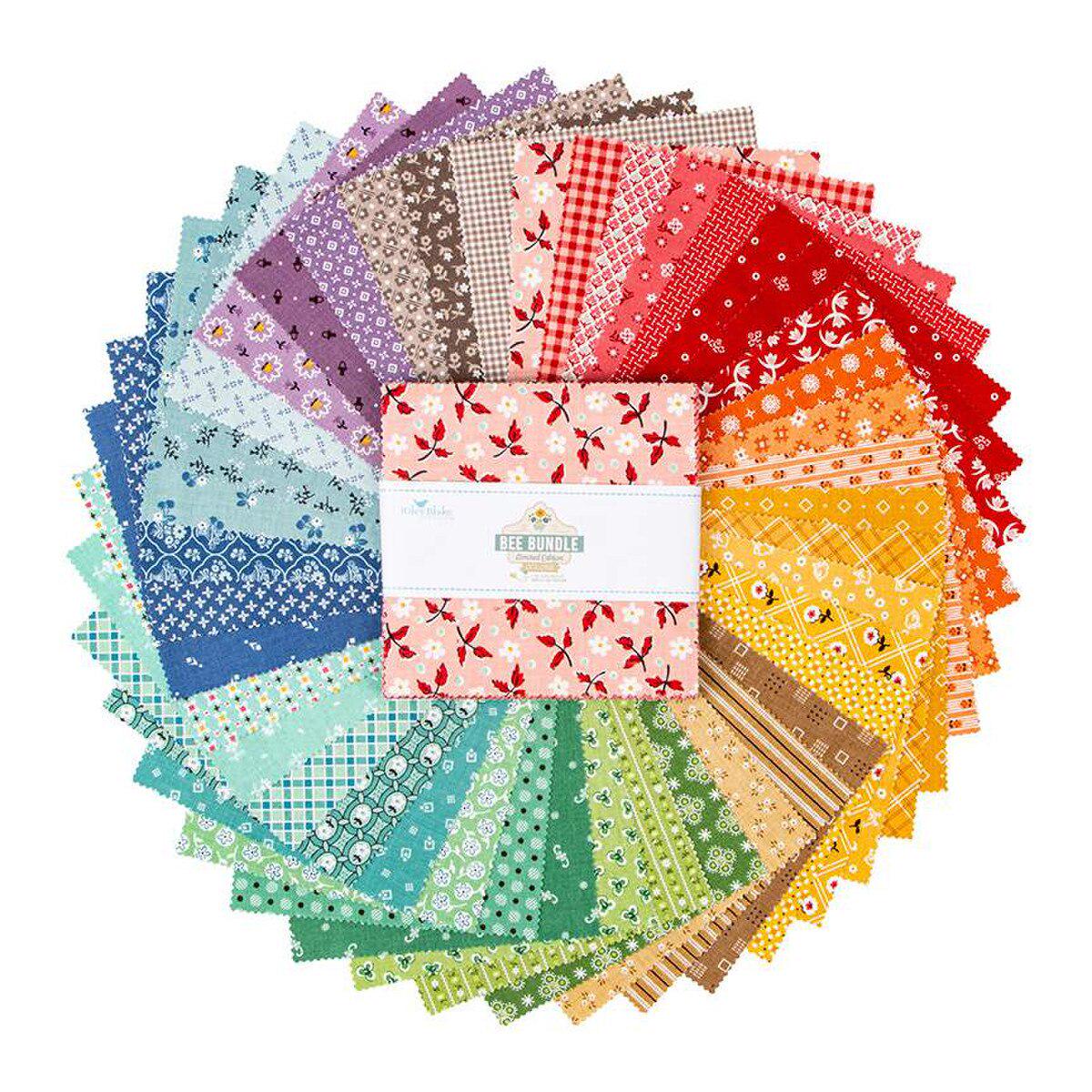 Bee Bundle Limited Edition Colors 5" Stacker, Riley Blake 5-15570-42, 5" Precut Low Volume Calico Quilt Fabric Squares, Lori Holt