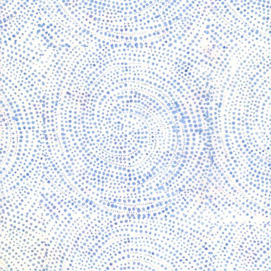 Tonga Batiks Bluebell - Blue Dotty Spiral on White Batik Fabric, Timeless Treasures B2336-RAIN, By the Yard