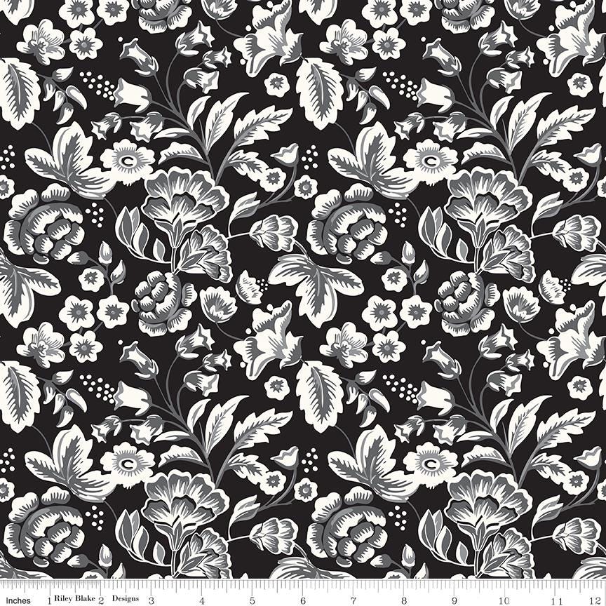 Midnight Meadow Rolie Polie, Riley Blake RP-15320-40, 2.5" Precut Black White Gray Fabric Strips, My Mind's Eye