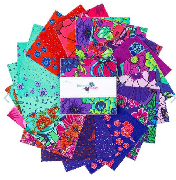 Botanic Blast 10" Stacker, Riley Blake 10-15540-42, Bright Jewel Tones Floral Quilt Fabric Squares, Sew Yeah