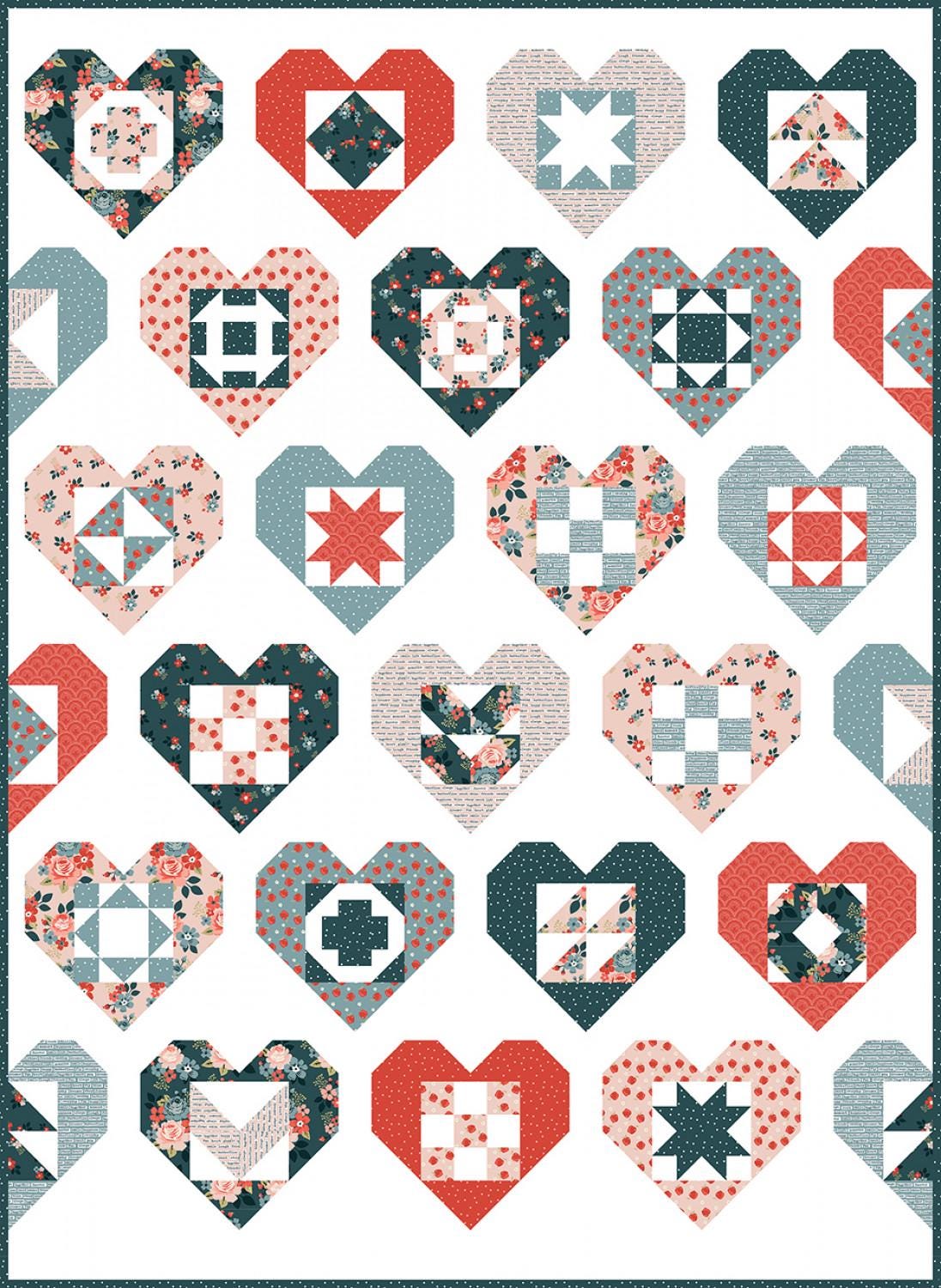 Wholehearted Sampler Quilt Pattern, A Bright Corner ABC345, Fat Quarter FQ Friendly Hearts Crib Throw Twin Queen Bed Quilt Pattern, Knowlton