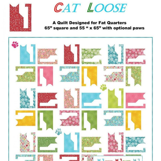 Cat Loose Quilt Pattern, The Sweet Tea Girls STG0186, Fat Quarter FQ Friendly Kitty Cats Lap Throw Quilt Pattern