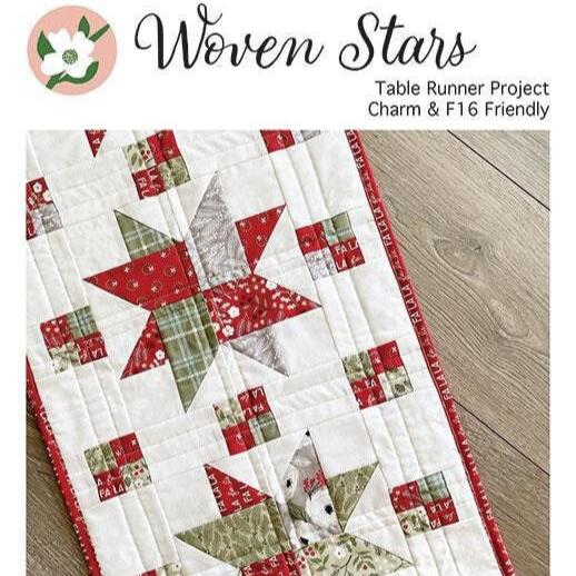 Woven Stars Table Runner Quilt Pattern, Branch and Blume BNB2330, Charm Pack Fat Sixteenths Star Table Runner Quilt Pattern, Chrissy Lux